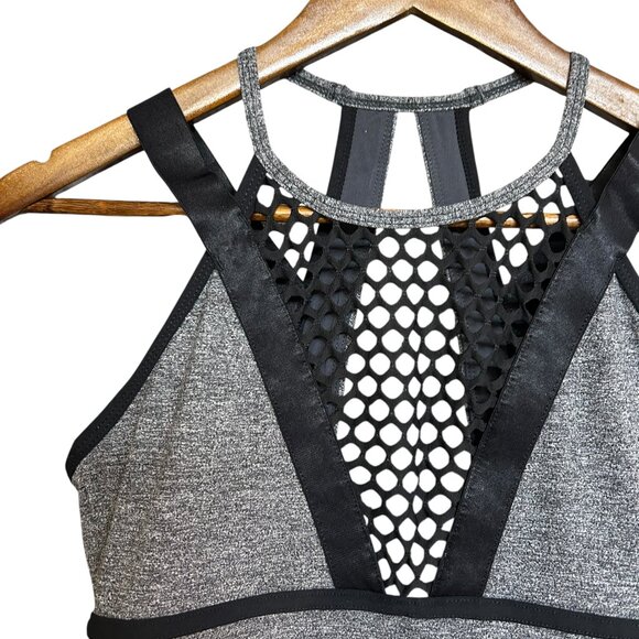 Lorna Jane Charcoal Heather Activewear Stretchy Mesh Tank Yoga Top Size 6 - Picture 2 of 8